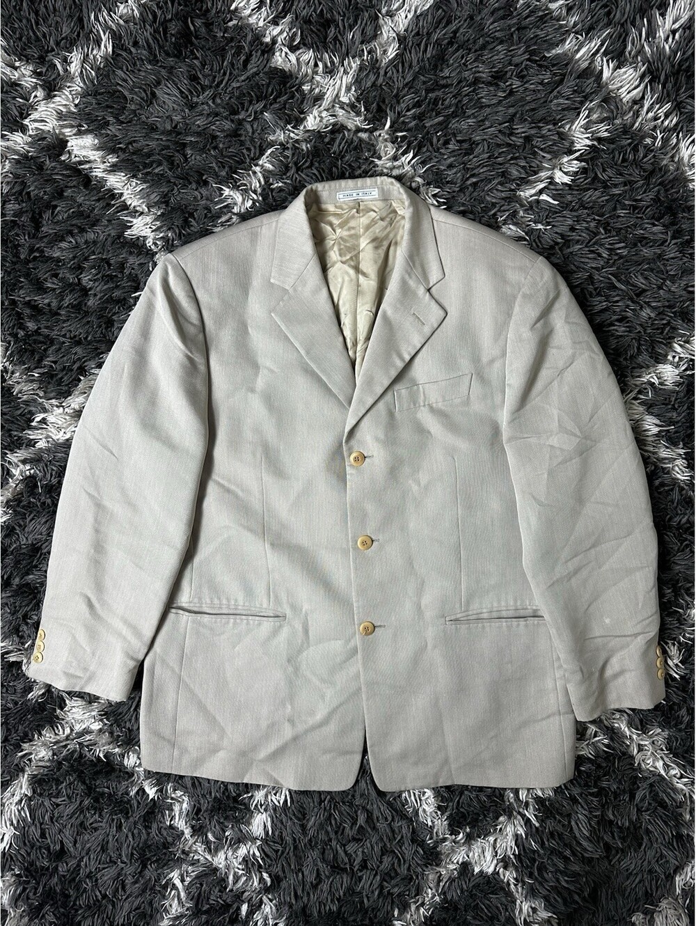 Vintage Bachrach Mens Suit Jacket Blazer Made In Italy Beige 3-Button Sz ~44R